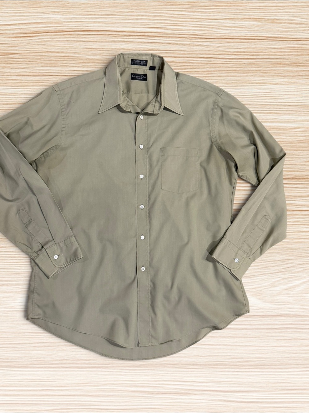 Christian Dior Monsieur Mens Dress Shirt 17 / 34-35 Khaki Tan Vintage